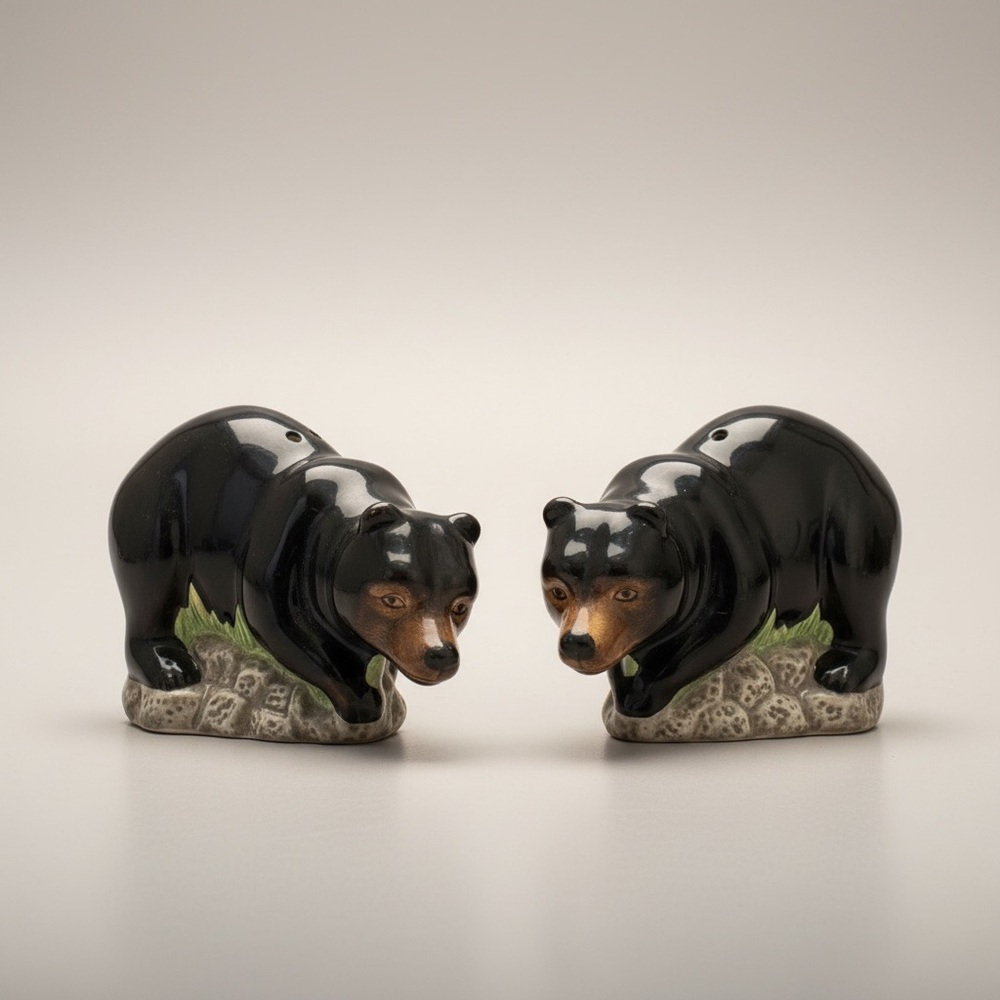NATURE'S WINDOW Black Bear Ceramic Salt and Pepper Shaker Set